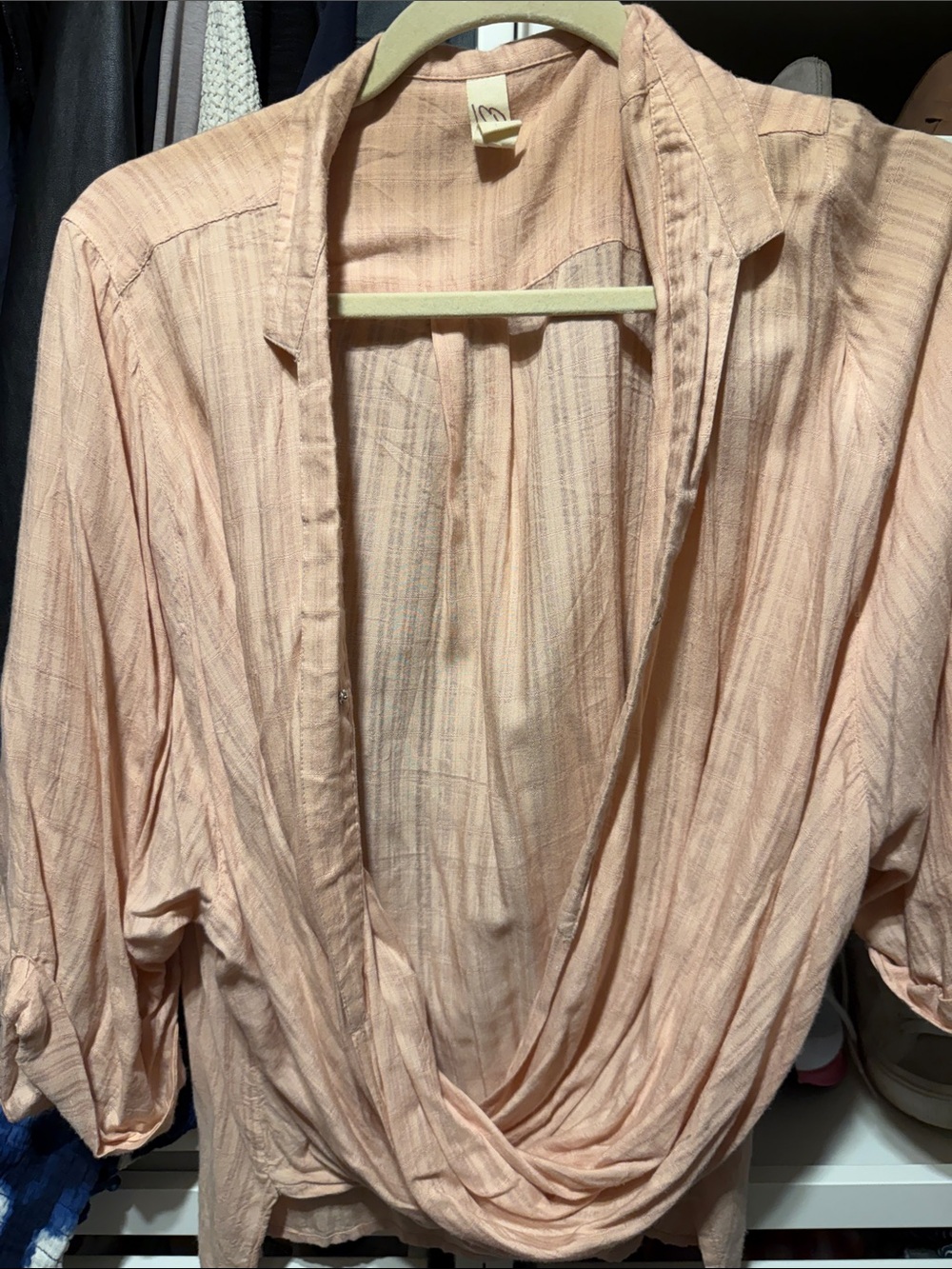 Elan Peach Draped V-Neck Blouse